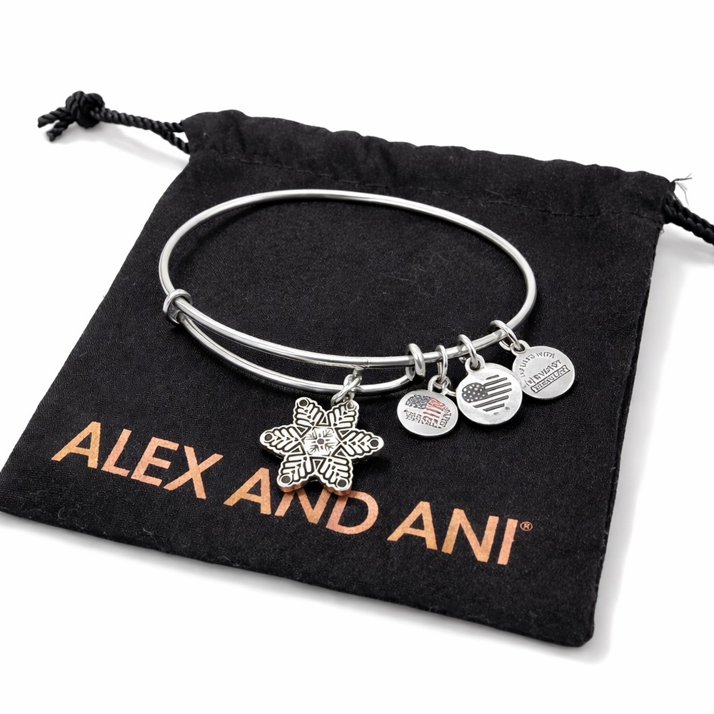 Alex and Ani Silver Charm Bangle Bracelet Snowflake Infused with Energy